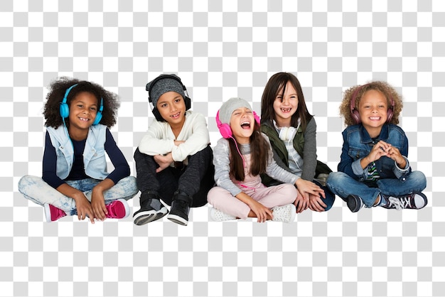 Des enfants heureux png clipart écoutant de la musique arrière-plan transparent