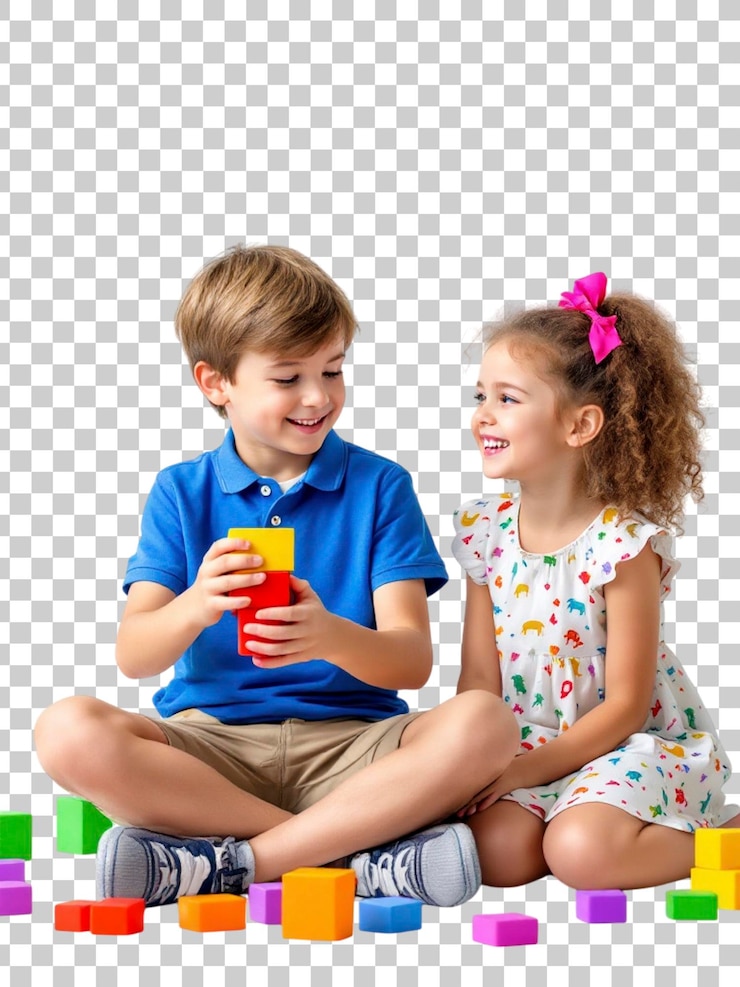 PSD les enfants jouent avec des blocs colorés