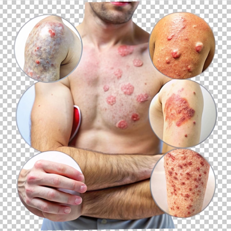 PSD enfermedades dermatológicas de la piel psoriasis eczema en fondo transparente