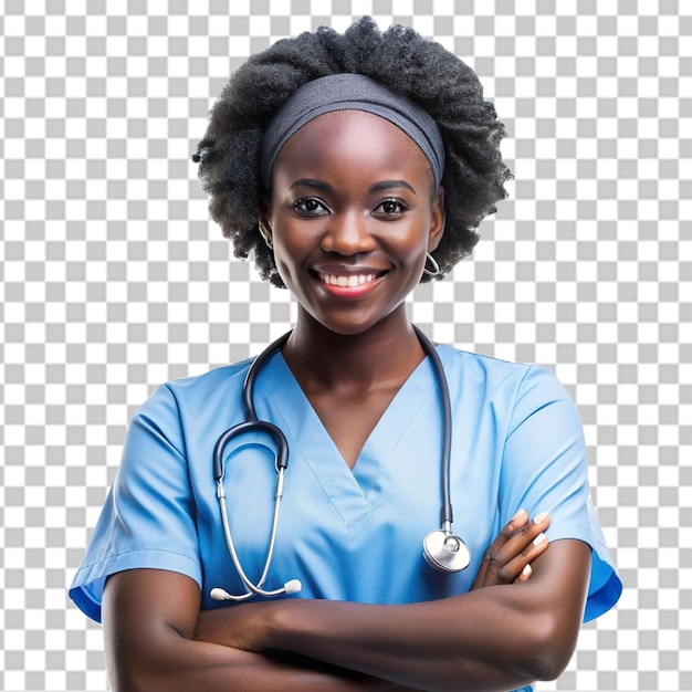 PSD enfermeira africana e cruzou em retrato com sorriso orgulho png