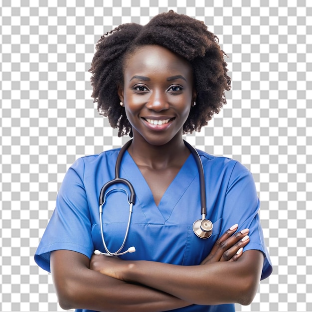 PSD enfermeira africana e cruzou em retrato com sorriso orgulho png