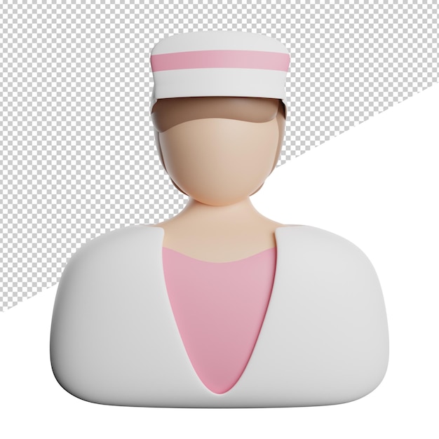 Enfermera Hospital Support vista frontal 3d rendering icono ilustración avatar sobre fondo transparente