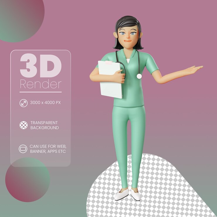 PSD enfermera con ilustración 3d de gesto de bienvenida