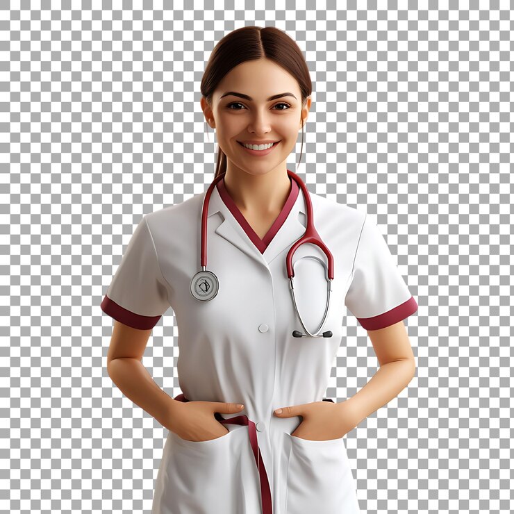 PSD enfermera de png sonriente en uniforme contra un fondo transparente
