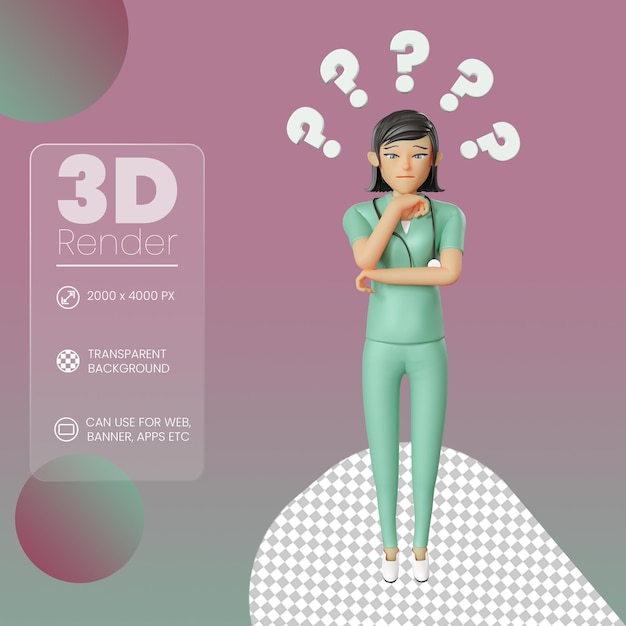 Enfermera con pregunta ilustración 3d