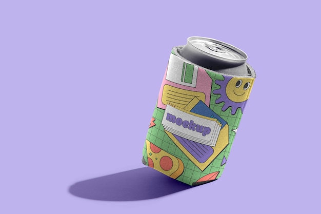 PSD enfriador de latas de neopreno con un hermoso diseño de maqueta
