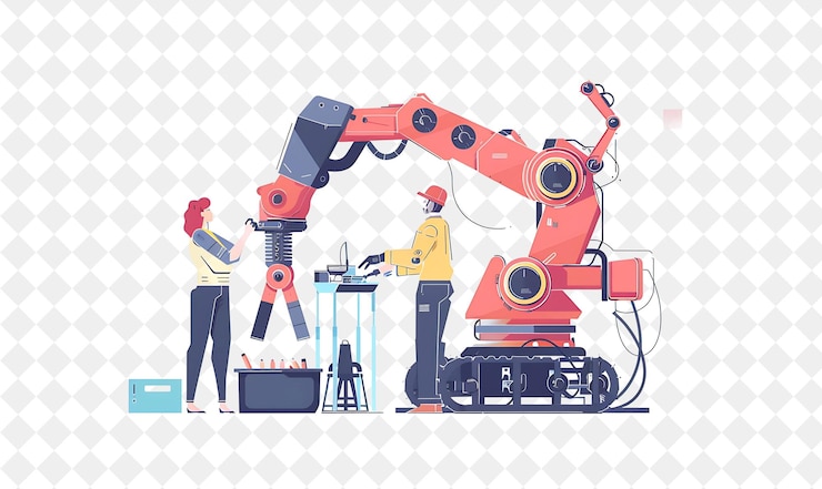 PSD engenheiro de robótica futurista com construção de personagens e pessoas de png em ilustração de trabalho diário