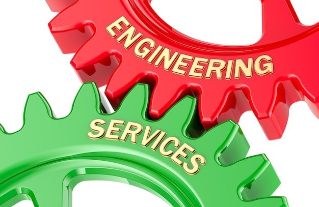 engineering services concept with colored gearwheels 3d rendering isolated on transparent background