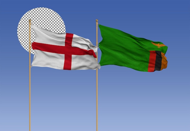 England und Sambia wehen gemeinsam Fahnen Bilaterale Beziehungen 3D-Rendering