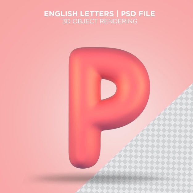 Englischer Buchstabe P 3D-Rosa 3D-Alphabet-Rendering