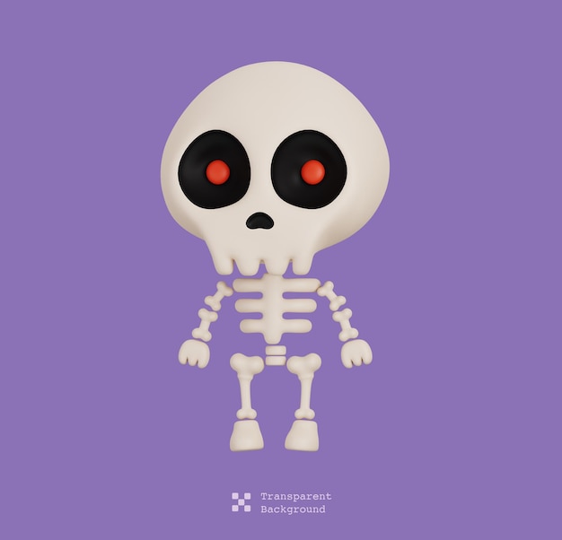 Engraçado esqueleto de personagem de desenho animado de Halloween isolado 3d render ilustração
