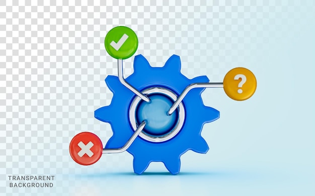 engranaje comprobar pregunta cruz marca signo configuración correcta ajuste confusión mal 3d render icono