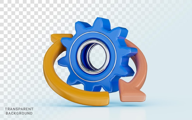 engranaje dos lado flecha signo error técnico problema mecánico recargar actualizar curva 3d render icono