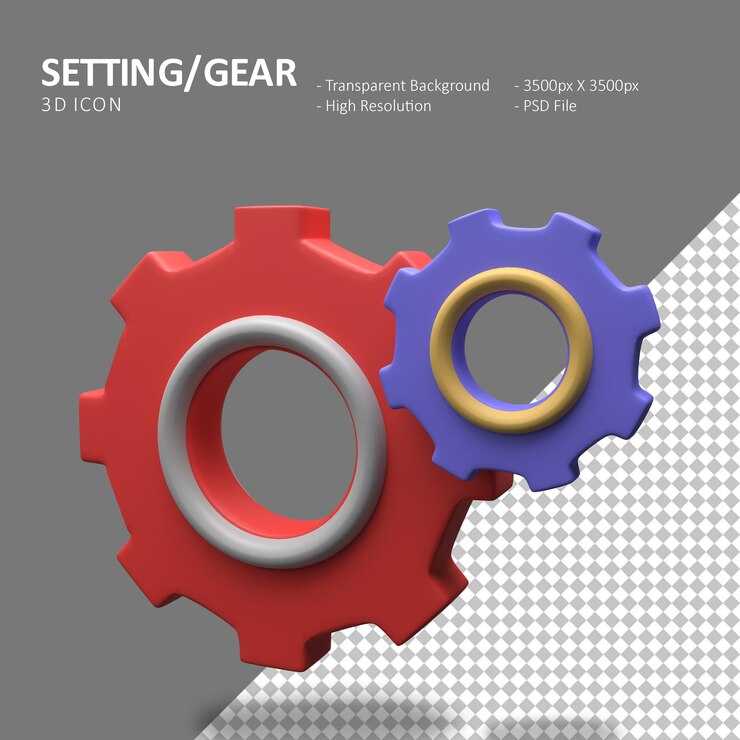 PSD engranaje de icono 3d o icono de configuración