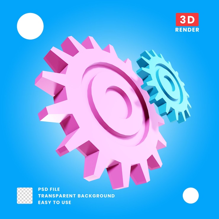 PSD engranaje de render 3d