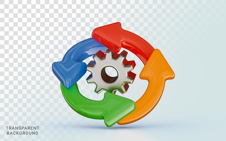 PSD engranaje rotación signo de flecha instrumento mecánico reparación recuperación problema técnico 3d render icono