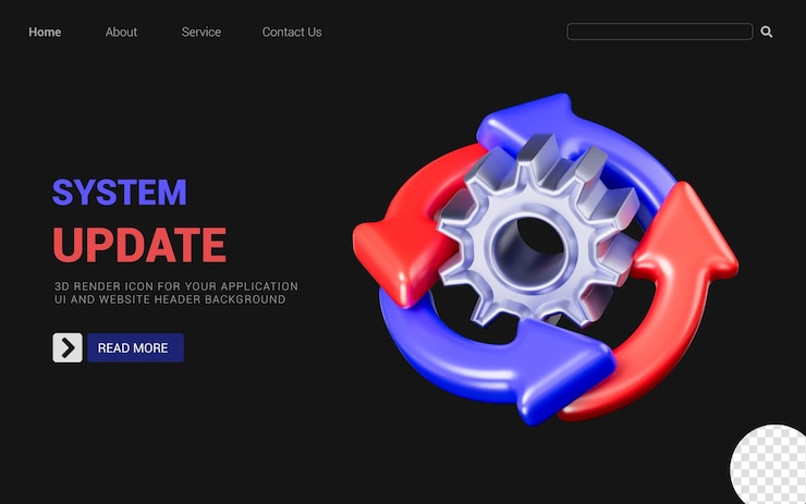 PSD engranaje con signo de flecha de actualización sobre fondo oscuro concepto de renderizado 3d para el proceso de actualización del sistema