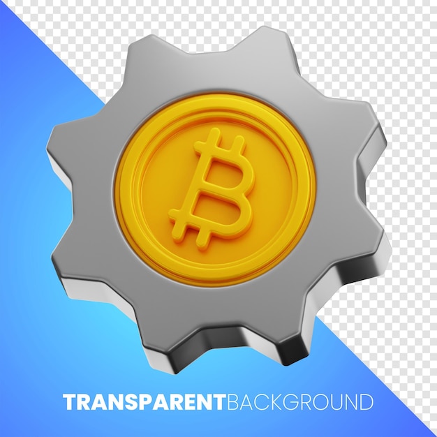 engrenage et Bitcoin Money finance icône rendu 3d fond transparent de haute qualité PNG