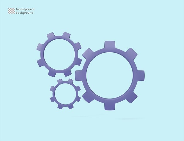 PSD engrenage à crémaillère, symbole de réglage. réparation, optimisation, concept de flux de travail. icône de rendu 3d.