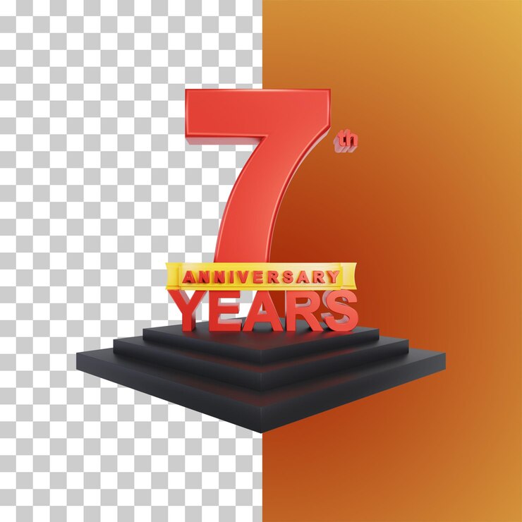 PSD enhorabuena siete años aniversario 3d rendering