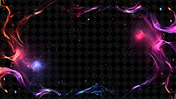 PSD enigmatic night sky arcane frame con galaxias giratorias y marco de colores de neón colección de arte y2k