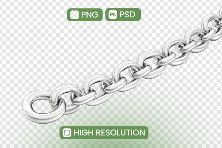 PSD enlaces de cadena metálicos brillantes objeto transparente en representación 3d