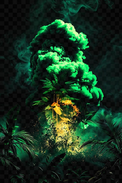 PSD enorme erupção com crescimento botânico flores floridas e le effect fx film background overlay art