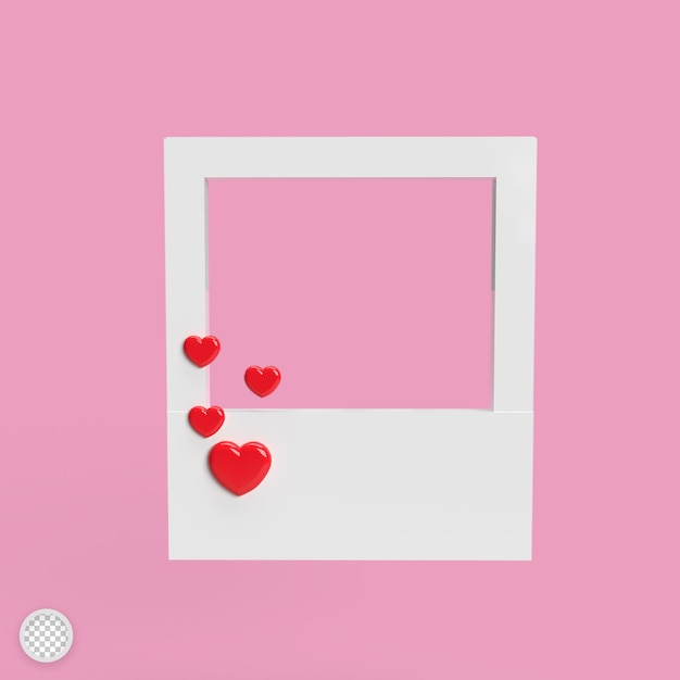 Enquadre a foto de postagem de mídia social com ilustração de renderização 3d de coração