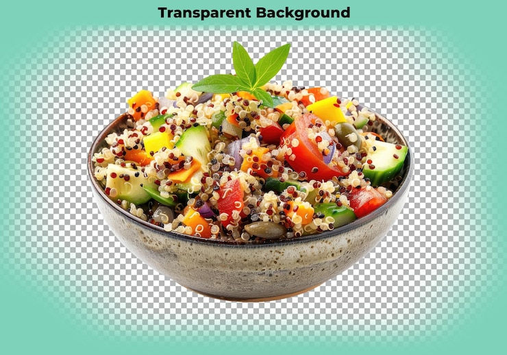 PSD ensalada de quinua vegana y saludable aislada sobre un fondo transparente