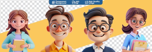 Enseignants Et élèves Heureux Un Rendu 3d En Gros Plan De Personnages De Dessins Animés Simples