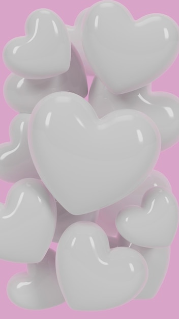 Ensemble 3D d'arrière-plans pour un design minimal romantique de la Saint-Valentin avec des coeurs blancs