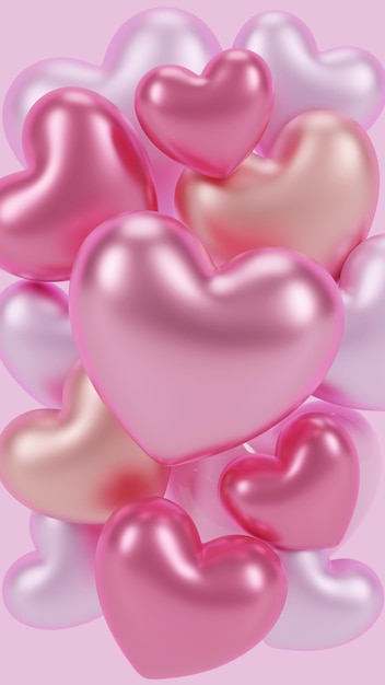 Ensemble 3D d'arrière-plans pour un design minimaliste romantique de la Saint-Valentin avec des coeurs blancs roses