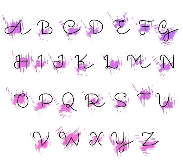 ensemble d'alphabets plats avec un coup de pinceau violet pour le logo
