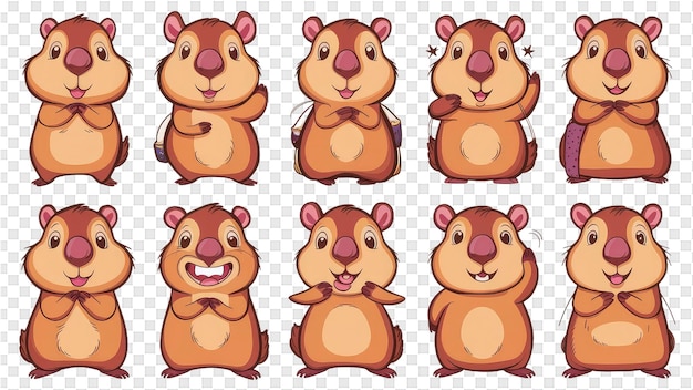 PSD un ensemble d'animaux de dessins animés avec différentes expressions et les mots hamster