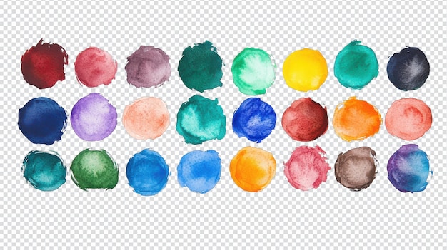 Un ensemble d'aquarelles vibrantes artisanalement disposées dans une pâle pour une utilisation créative dans des projets d'art et des illustrations
