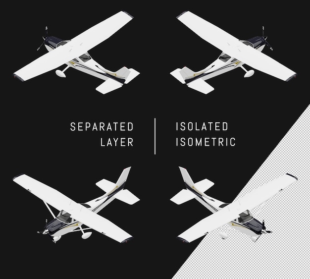 Ensemble d'avions isométriques d'avions monomoteurs blancs isolés