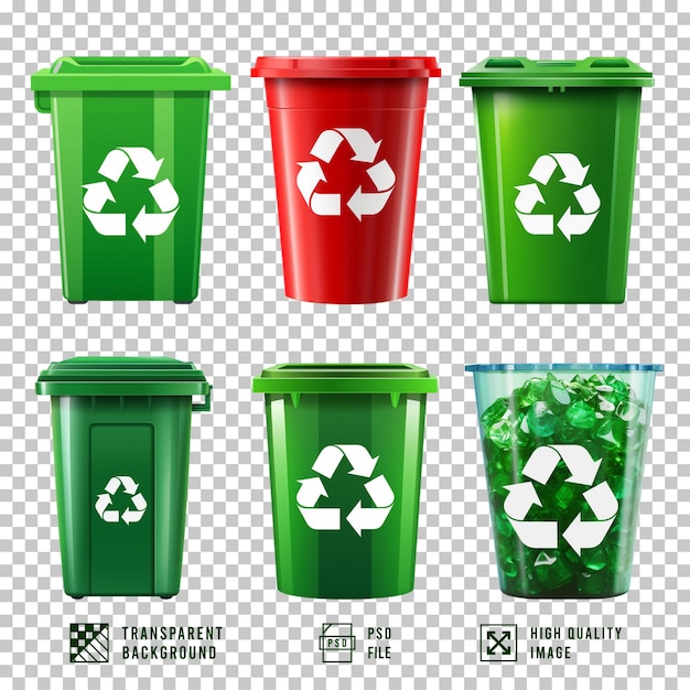 un ensemble de bacs de recyclage à fond transparent