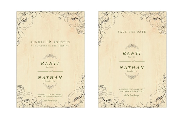 Ensemble De Belles Cartes D'invitation De Mariage Vintage Psd