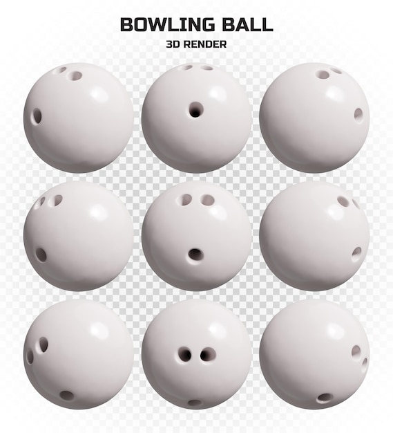 PSD ensemble de boules de bowling blanc mat de rendu 3d réaliste en haute résolution avec de nombreuses perspectives