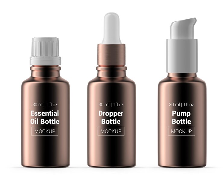 PSD ensemble de bouteilles en verre or rose de 30 ml, flacon compte-gouttes à bouchon en plastique et maquette de pompe