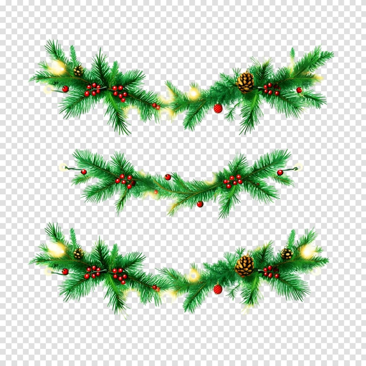 PSD un ensemble de branches d'arbres de noël avec des baies et des baies