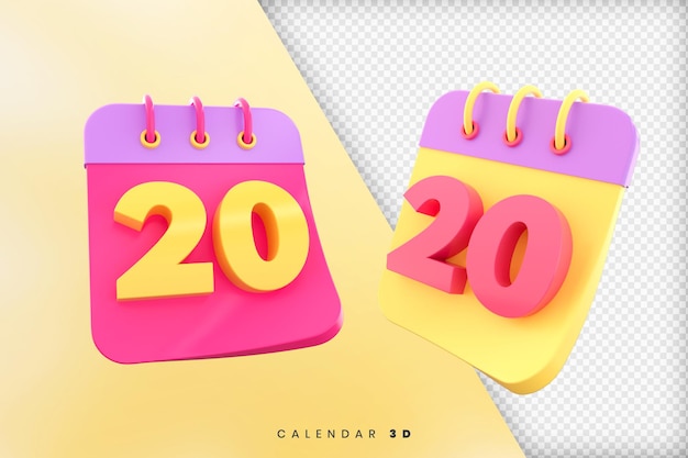 Ensemble De Calendrier 20 Jours Rendu 3d Isolé Psd Premium