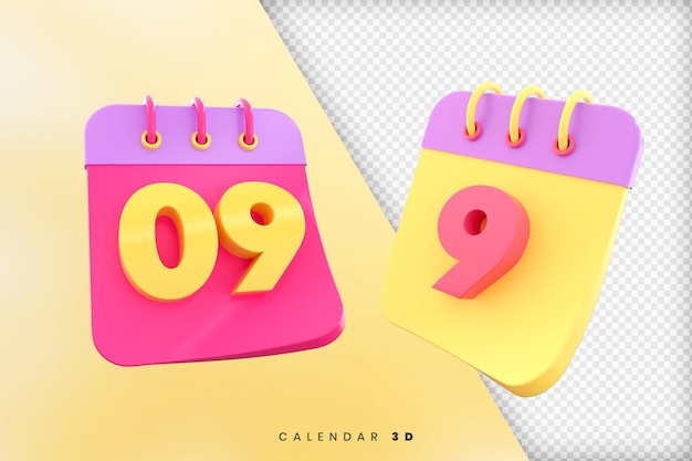 Ensemble De Calendrier 9 Jours Rendu 3d Isolé Psd Premium