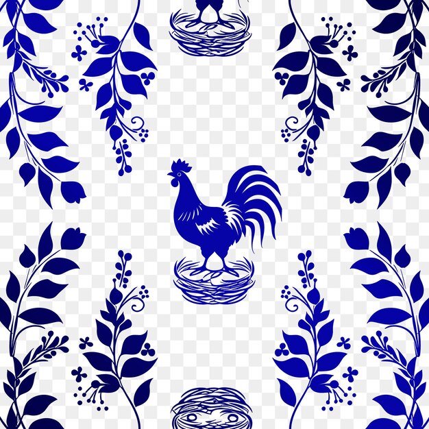 Un Ensemble De Carreaux Bleus Et Blancs Avec Un Coq Sur Le Dessus