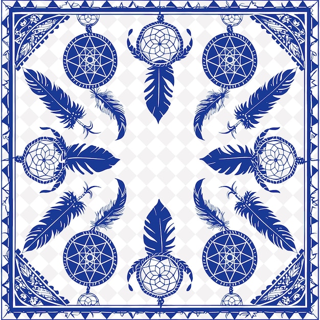 PSD un ensemble de carreaux bleus et blancs avec un motif d'oiseaux et de fleurs