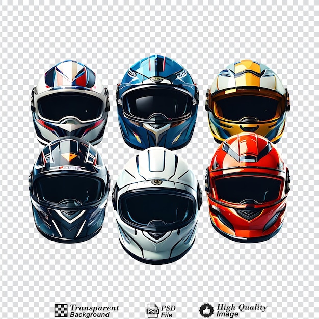 PSD ensemble de casques de moto isolés sur un fond transparent