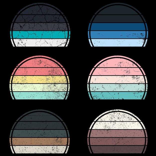 un ensemble de cercle rétro vintage au coucher du soleil