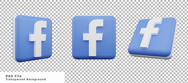 PSD ensemble de conception d'éléments d'icône de logo facebook 3d avec divers angles de haute qualité