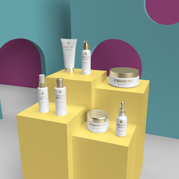 Ensemble Cosmétique En Or Haute Définition Avec Maquette Réaliste De Couleur Personnalisée