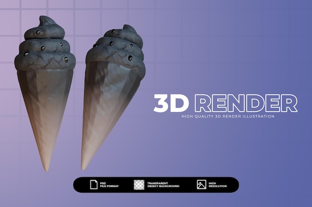 PSD ensemble de crème glacée noire de rendu 3d